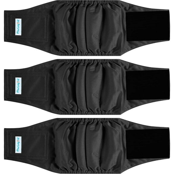 Paw Legend Washable Dog Belly Wrap Diapers for Male Dog (3 Pack)Black,M