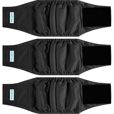 Paw Legend Washable Dog Belly Wrap Diapers for Male Dog (3 Pack)Black,L