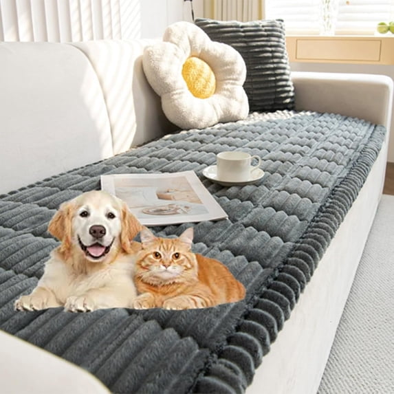 Plush Pet Couch Cover - Corduroy, Waterproof & Non-Slip, Washable Sofa Protector for Dogs & Cats
