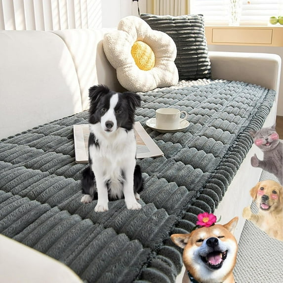 Paw Lounge Plush Pet Couch Cover, Non-Slip Quilted Sofa Protector with Waterproof Lining, Machine Washable & Pet Hair Resistant Cover for Dogs and Cats (Dark Gray, 28 × 28 in)