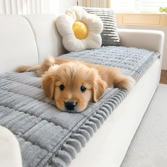 Paw Lounge Plush Pet Couch Cover, Ultra-Soft Non-Slip Sofa Protector with Waterproof Lining for Dogs & Cats (Light Gray, Medium (2-Seater) — 24 x 60 inches)