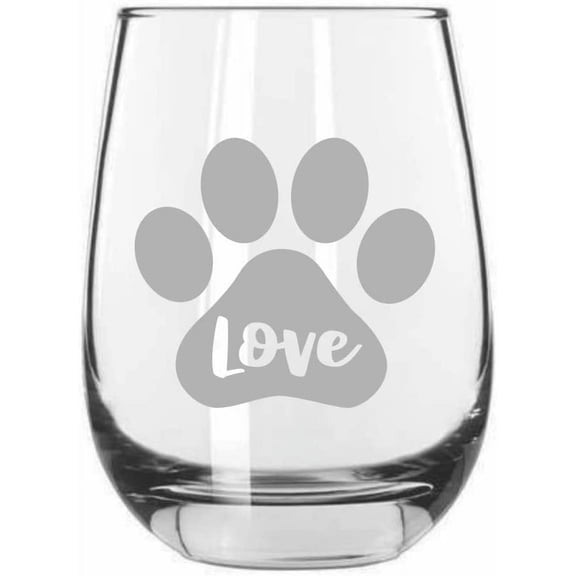 Paw Love 12 Puppy Love Paw Prints Etched 15.25oz Libbey Stemless Wine Glass