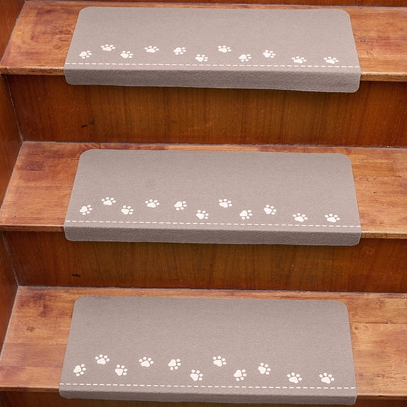 Paw Luminous Stair Mat,Non Slip Self Adhesive Stair Carpet Step Tread Safety Mat,Glow In Dark Anti Skid Stair Cover for Home & Elderly Safety,Durable Stair Mat for Bedroom Kitchen Living Room-Beige