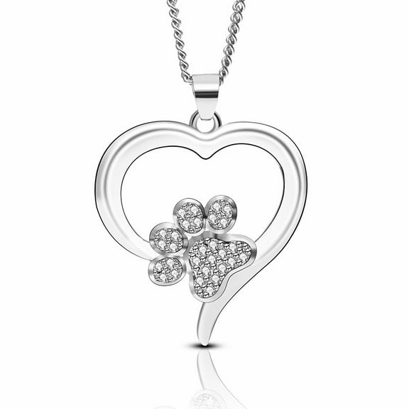 Paw Necklace for Women - Sterlings Silver Cubic Zirconia Dog Cat Pet Paw Print Love Heart Pendant Necklace Charm Necklace Mother's Day Gifts