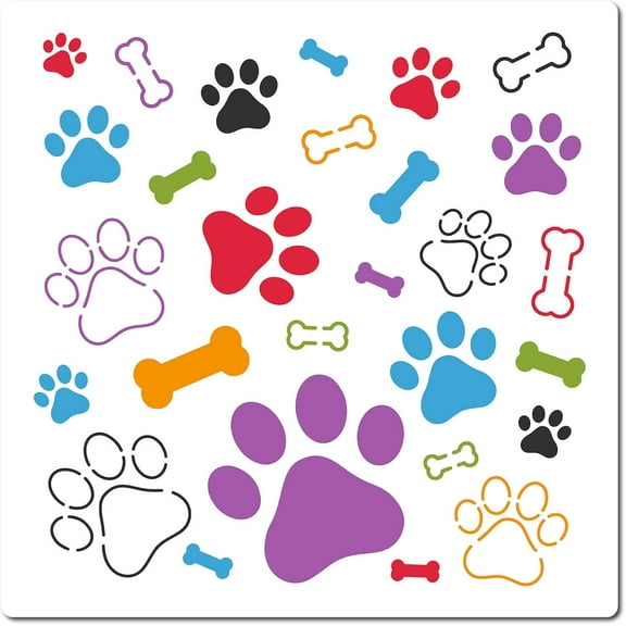 Paw Painting Stencils 30x30cm Large Reusable Square Plastic Template Assorted Size Dog Trail Paw Print Bone Pattern Drawing Stencils Sign DIY