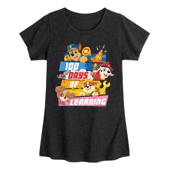 Paw Patrol - 100 Days Of Learning - Toddler & Youth Girls Short Sleeve Graphic T-Shirt