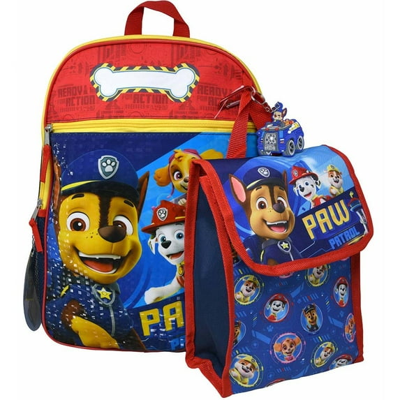 Paw Patrol 16" Backpack 4pc Set with Lunch Kit, Key Chain & Carabiner