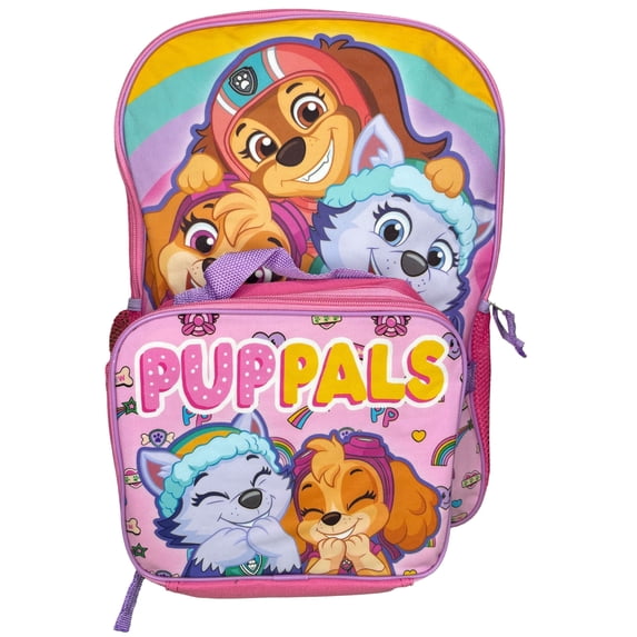 Paw Patrol 16" Girls School Backpack with Large Front Pocket & Rectangular Lunch Bag