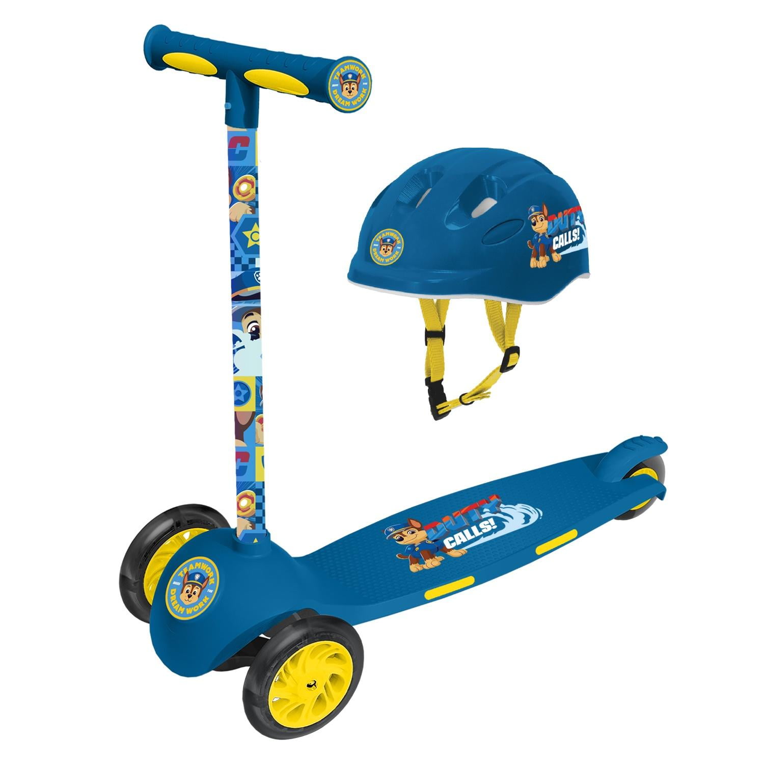 Paw Patrol 3 Wheel Scooter and Helmet Set - Blue - Chase - 50lbs