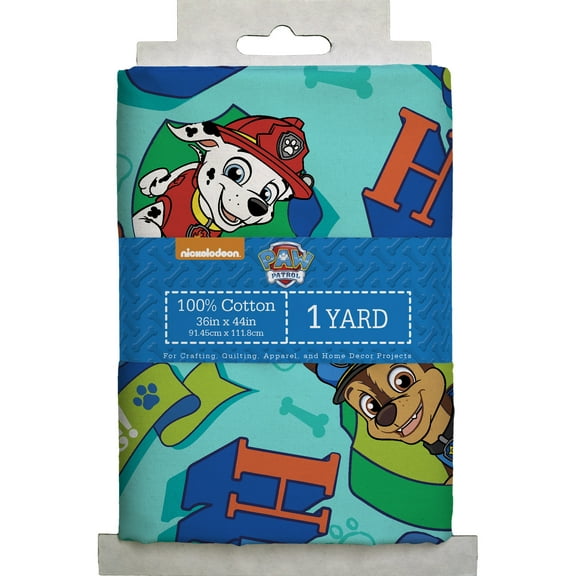 Paw Patrol 44" x 1 Yard Cotton Chase Teal Precut Fabric, Blue
