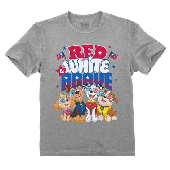 Paw Patrol 4th of July Celebration Outfit - USA Flag Patriotic Toddler Kids T-Shirt - Perfect for Boys and Girls - Celebratory Fourth of July Clothing - Gray 5T