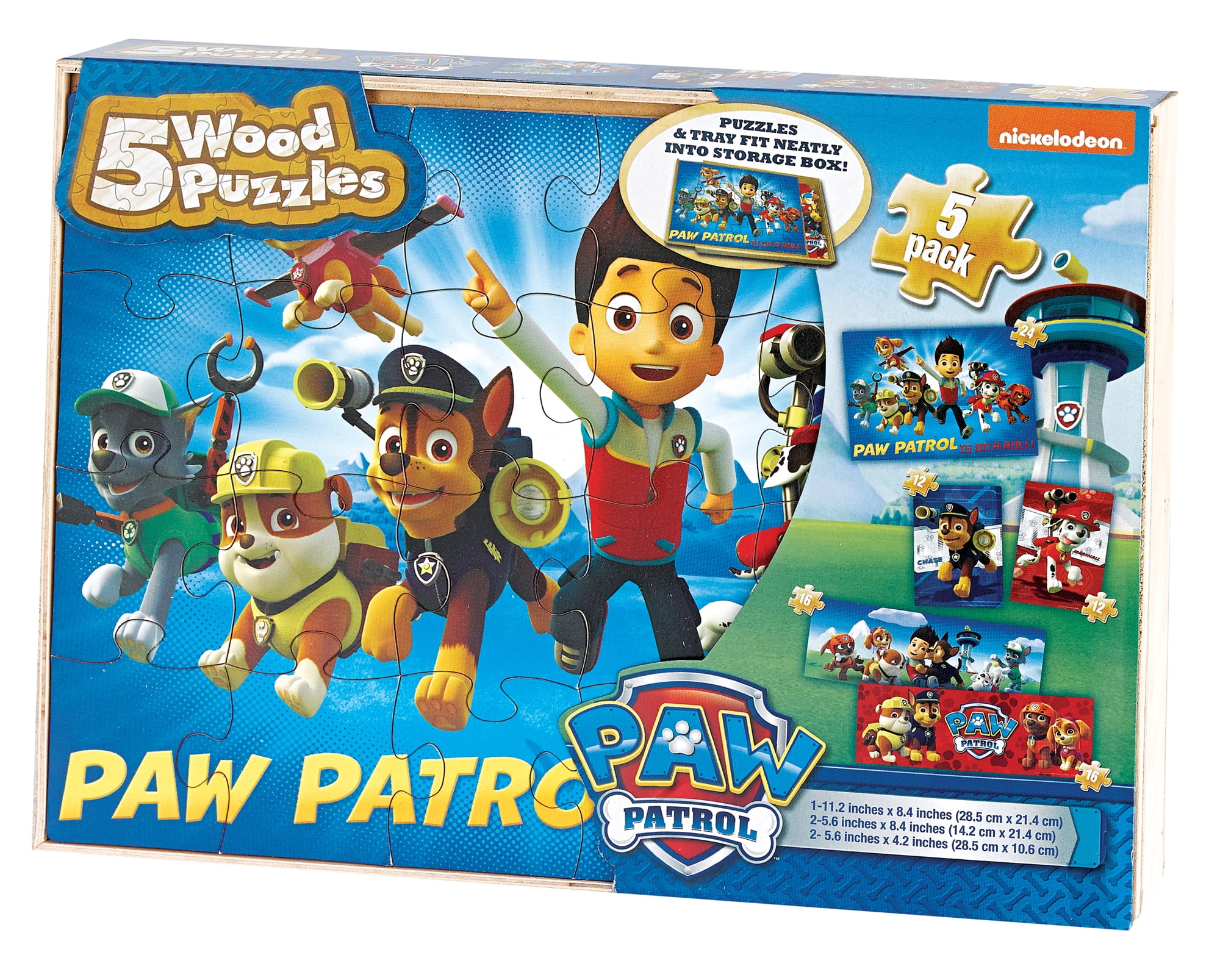 Paw Patrol 5Pack of Wood Jigsaw Puzzles For Families, Kids, And