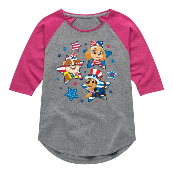 Paw Patrol - Americana - 4th of July Pup Stars - Toddler & Youth Girls Raglan Graphic T-Shirt