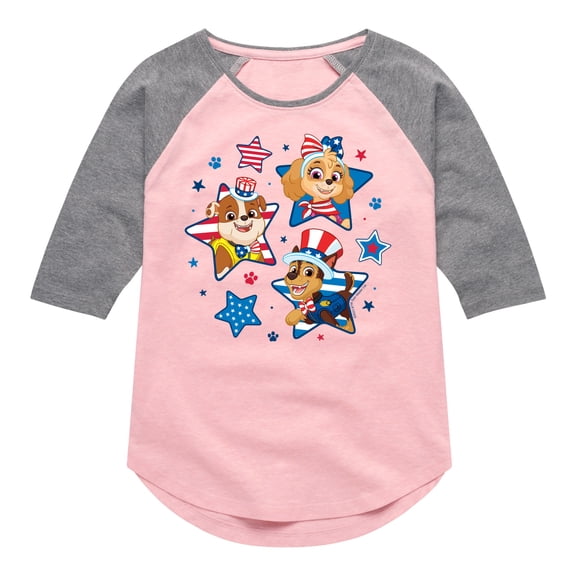 Paw Patrol - Americana - 4th of July Pup Stars - Toddler & Youth Girls Raglan Graphic T-Shirt