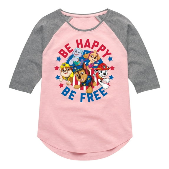 Paw Patrol - Americana - Be Happy, Be Free - Toddler & Youth Girls Raglan Graphic T-Shirt