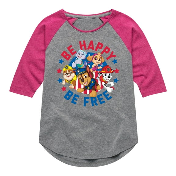 Paw Patrol - Americana - Be Happy, Be Free - Toddler & Youth Girls Raglan Graphic T-Shirt