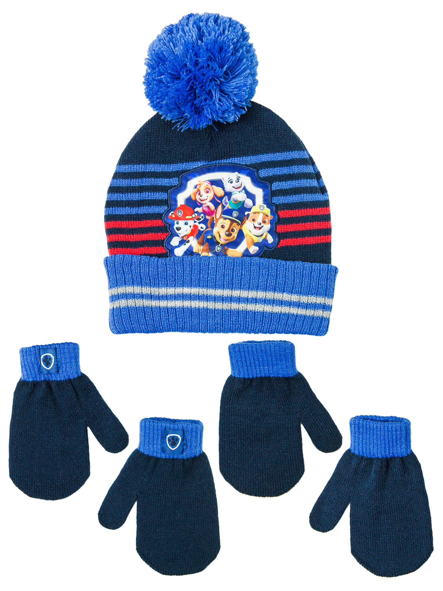 Paw Patrol Baby Toddler Boy Hat and Mitten Set (2 Pair Mitten Set