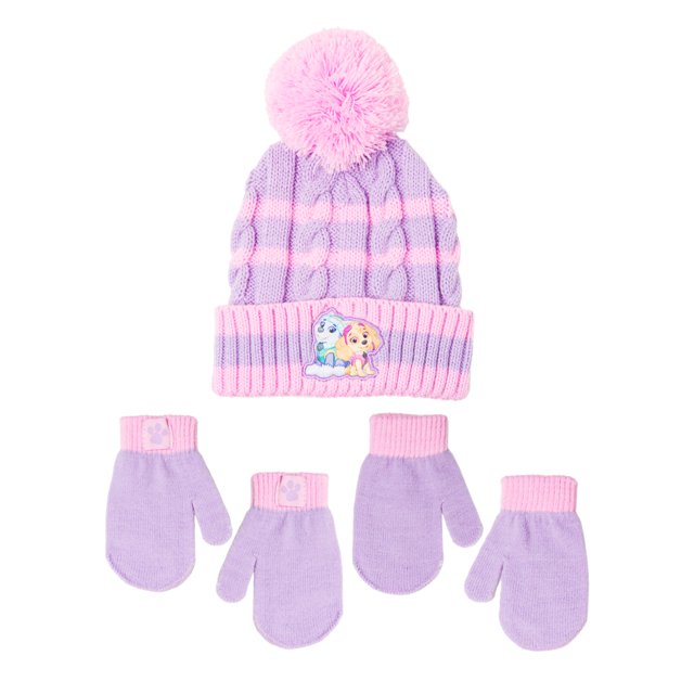 Paw Patrol Baby Toddler Girl Hat and Mitten Set (2 Pair Mitten Set