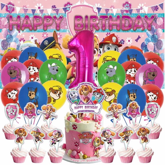 Paw Patrol Girl Balloons Party Supplies 1st Decor Kit Birthday Cake Topper Banner Backdrop Decorations