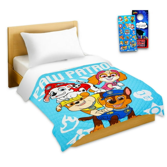 Paw Patrol Bedspread Twin Set - Bundle with Quilted Bedspread for Twin Bed, Stickers, More | Paw Patrol Bedroom Decor Bedding Set for Boys, Girls