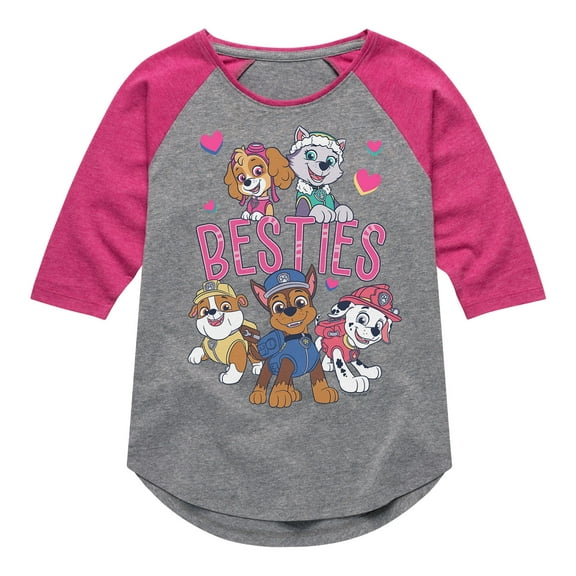Paw Patrol - Besties Big Group - Toddler And Youth Girls Raglan Graphic T-Shirt