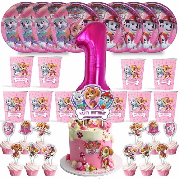 Paw Patrol Birthday 1st Cups Party Supplies Plates Fans Decorations Cake Topper Decor