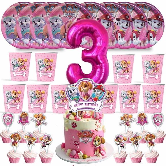 Paw Patrol Birthday 3rd Cups Party Supplies Plates Fans Decorations Cake Topper Decor
