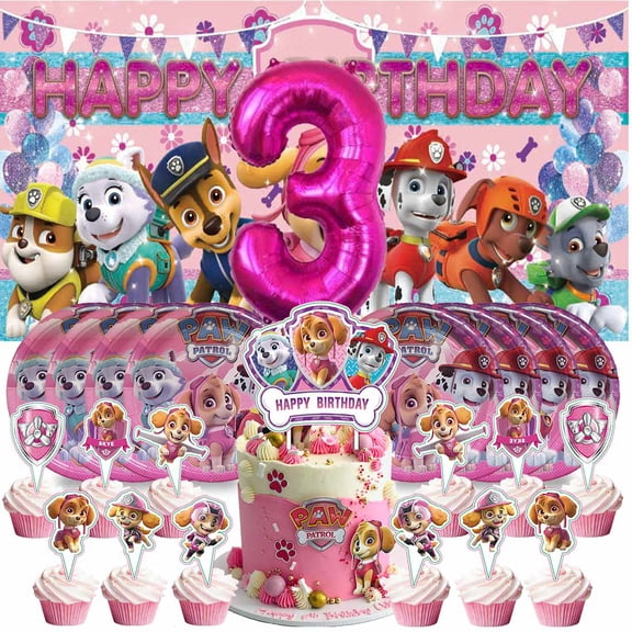 Paw Patrol Birthday Party Plates 3rd Decorations Supplies Decor Cake Topper Fans Backdrop