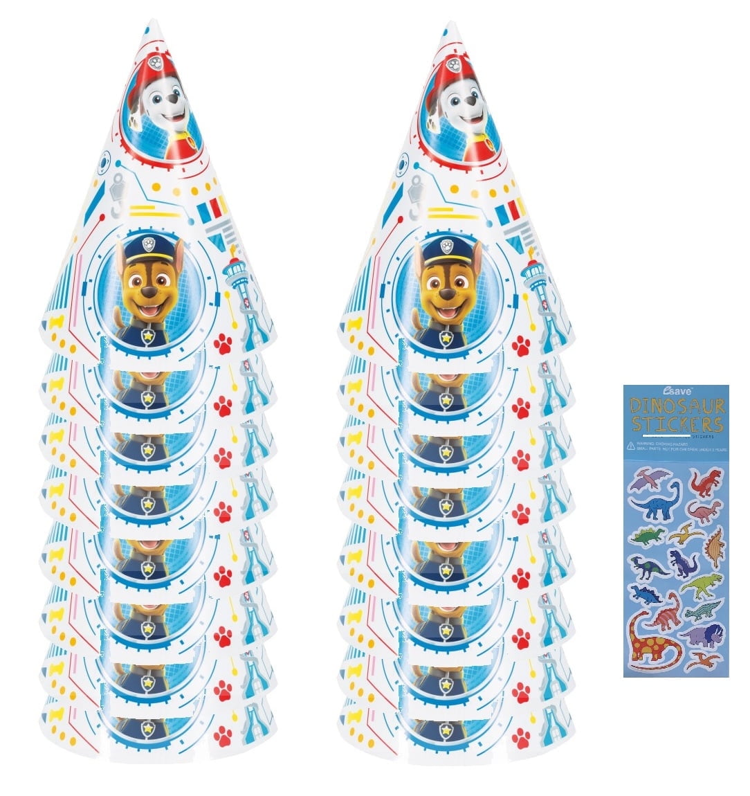 Paw Patrol Party Goodie Bags Bundle - 16 Loot Bags With Dinosaur Stickers For Birthday Favors