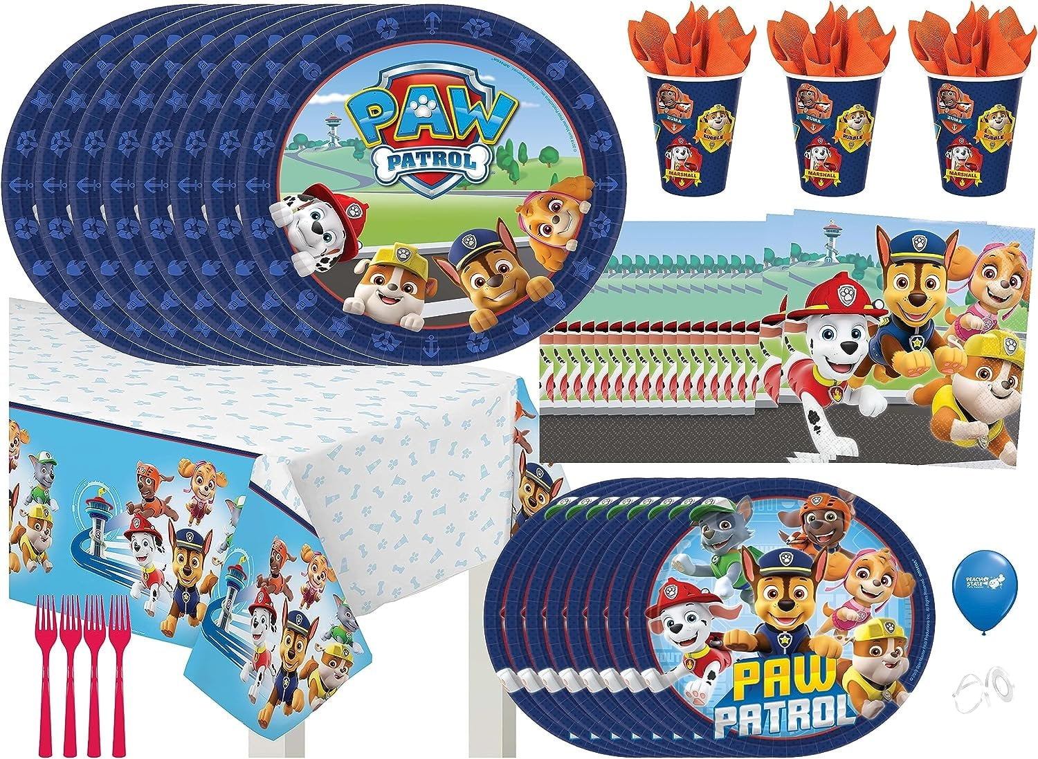 Paw Patrol Party Supplies - Serves 32 - Plates (9), Napkins, Cups, Paw  Straws - Disposable Kids Birthday Dinnerware Bundle with decorative design