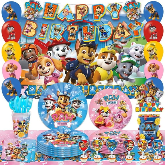 Paw Patrol Birthday Party Supplies, Paw Patrol Birthday Decorations & Paw Patrol Birthday Tableware Set - Paw Patrol Balloons Banner Backdrop & Paw Patrol Plates Cups Napkins etc Birthday Decorations