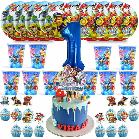 Paw Patrol Boy Birthday 1st Cups Party Supplies Plates Fans Decorations Cake Topper Decor