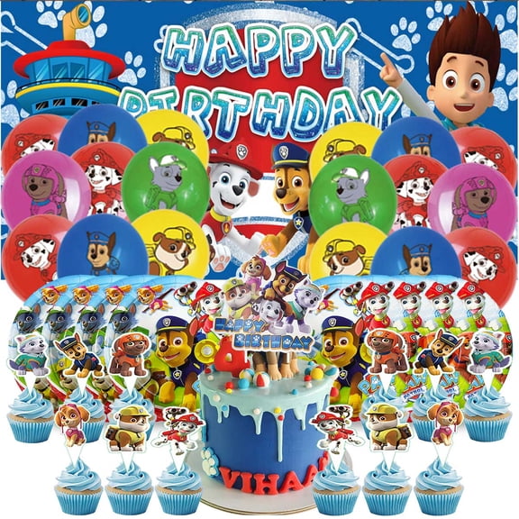 Paw Patrol Boy Party Supplies Birthday Balloons Paper Plates Decoration Cake Topper Decor Tableware Banner Backdrop