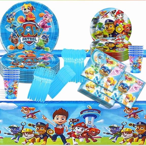 Paw Patrol Boy Party Tableware Set Plates Cup Kit Birthday Supplies Decorations Disposable Dinnerware