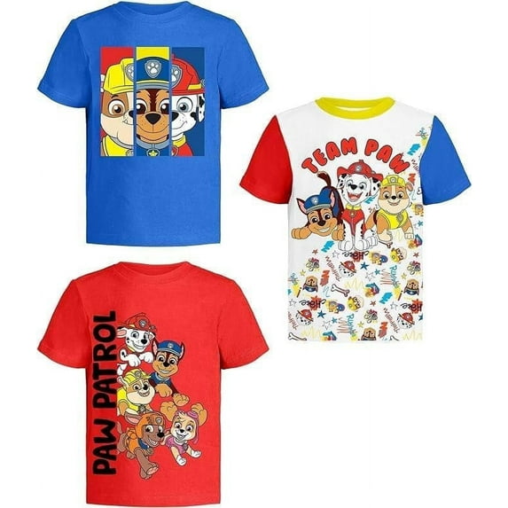 Nickelodeon Paw Patrol Boys Graphic T-Shirts, Toddler Boys Short Sleeve Shirts, Blue/White/Red, 3 Pack