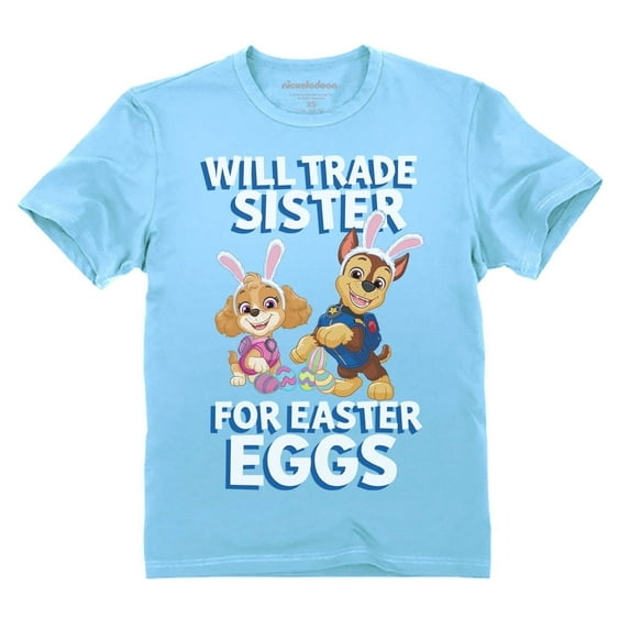 Paw Patrol Boys' Easter Bunny Shirt Will Trade Sister for Eggs Funny Sibling T-Shirt Toddler Kids T-Shirt 3T California Blue