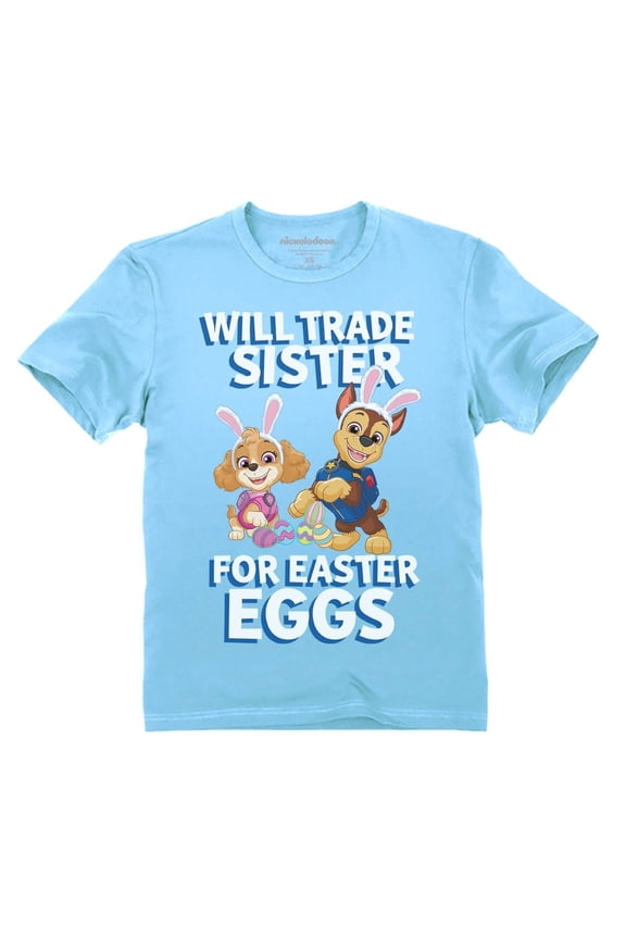Paw Patrol Boys' Easter Bunny Shirt Will Trade Sister for Eggs Funny Sibling T-Shirt Toddler Kids T-Shirt 5T California Blue