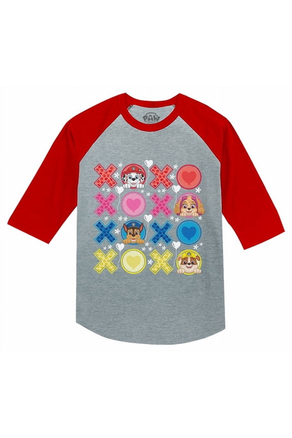 Paw Patrol Boys' Girls' Valentin's Day 3/4 Sleeve Baseball Jersey Toddler Shirt 5T Red