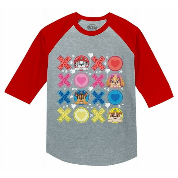 Paw Patrol Boys' Girls' Valentin's Day 3/4 Sleeve Baseball Jersey Toddler Shirt 5T Red