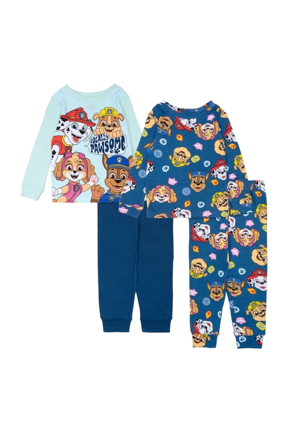 Boys' Pajama Set 4-Piece Cotton Sleepwear Set, Totally Pawsome, Size 2T