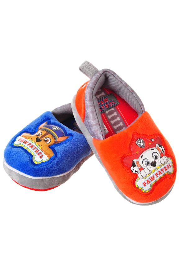 Boys' Plush Slippers (Toddler Sizes 7 - 12) - gray/red, 7/8 toddler