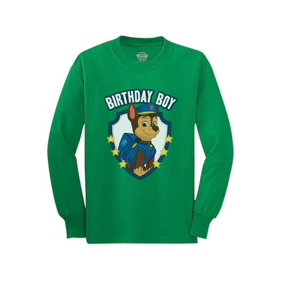 Paw Patrol Chase Birthday Boy Shirt Toddler Kids Boys Long Sleeve T-Shirt 3T Green