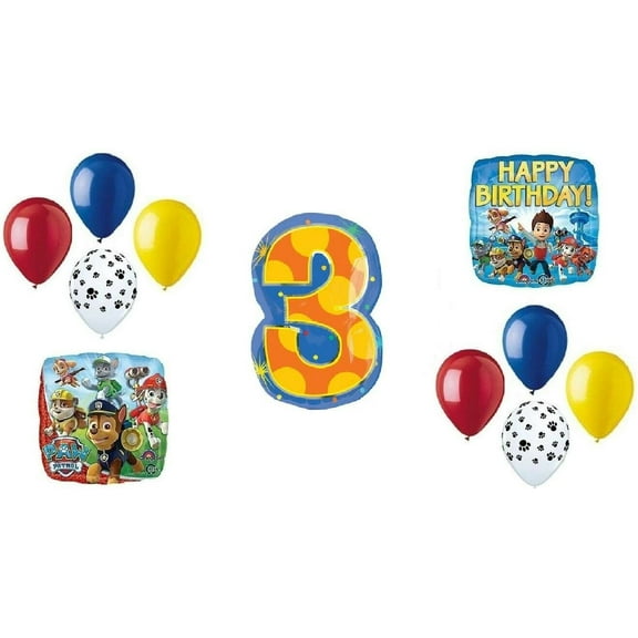 Paw Patrol Chase Dog 3rd #3 11 Piece Birthday Party Mylar Latex Balloons Bouquet