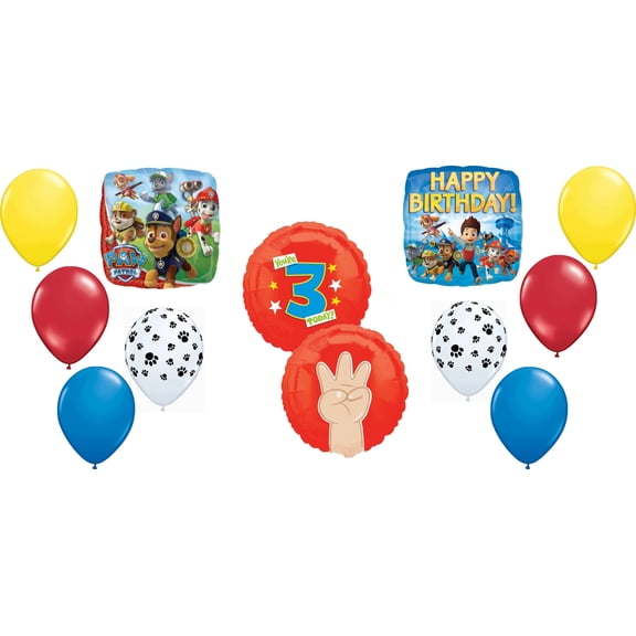 Paw Patrol Chase Dog 3rd Birthday Party Mylar Latex Balloons Bouquet Set 11 Piece You're 3 Today Decoration