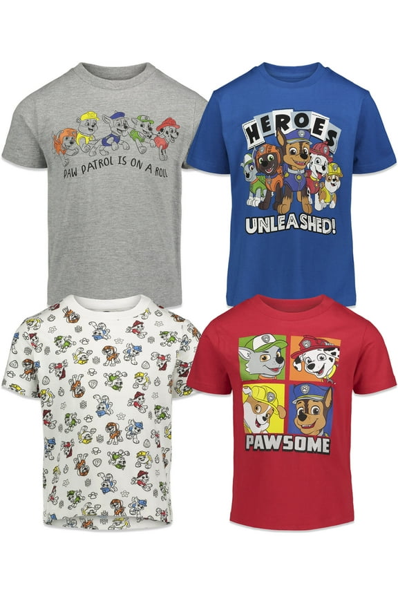 Paw Patrol Chase Marshall Rubble 4 Pack T-Shirts Toddler to Big Kid