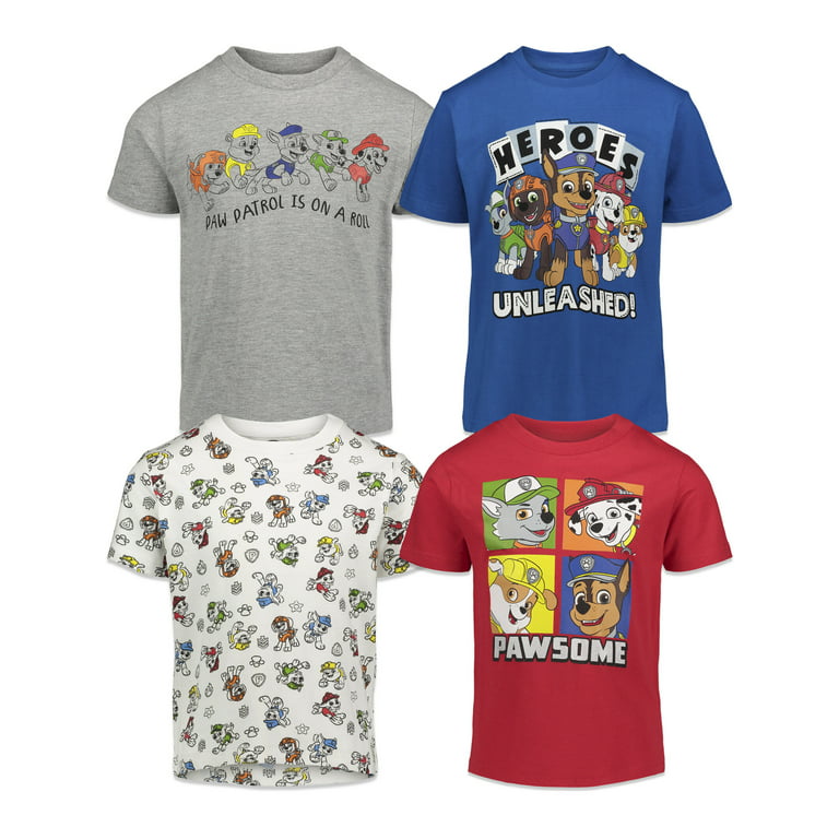 Paw Patrol Chase Marshall Rubble 4 Pack T-Shirts Toddler to Big Kid