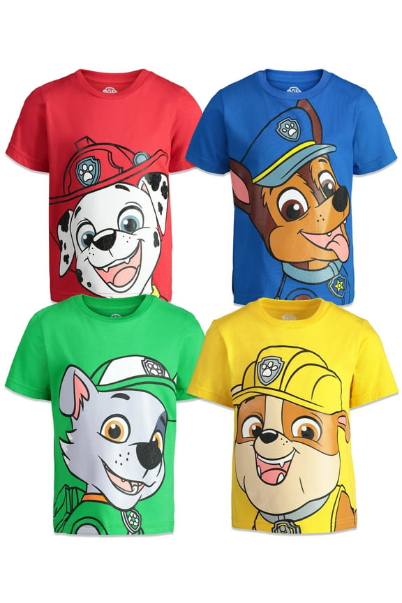 Paw Patrol Chase Marshall Rubble Big Boys 4 Pack T-Shirts Toddler to Big Kid