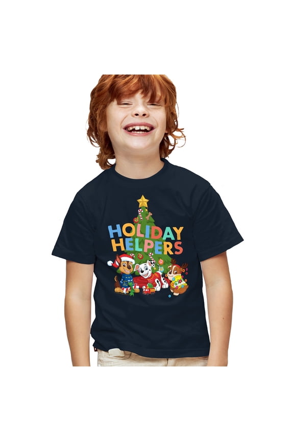 Chase, Marshall, Rubble Christmas Holiday Helpers Kids T Shirt for Youth Boys and Girls, Navy, Small