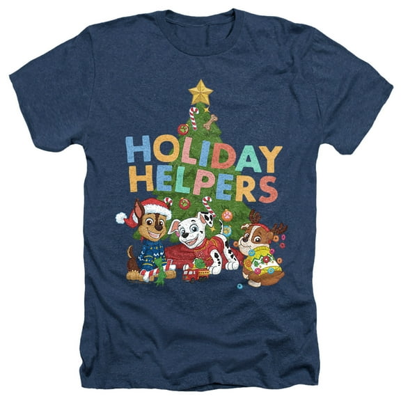 Paw Patrol Chase, Marshall, Rubble Christmas Holiday Helpers Unisex Adult Heather T Shirt, Navy Heather, X-Large