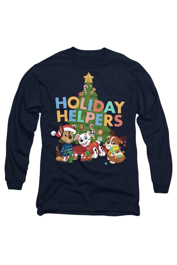 Chase, Marshall, Rubble Christmas Holiday Helpers Unisex Adult Long-Sleeve T Shirt, Navy, Small